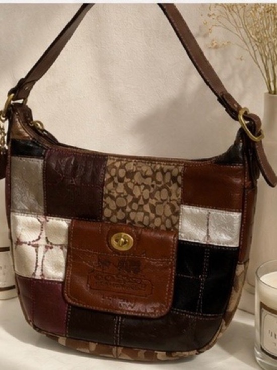Coach Handbags - Coach Patchwork Shoulder Bag in Brown, Silver, Black & Cream